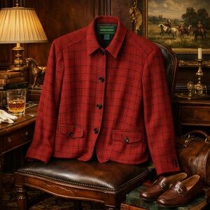 J.McLaughlin Vintage Wool Red Plaid Blazer Made in USA | Women’s 14 | Large